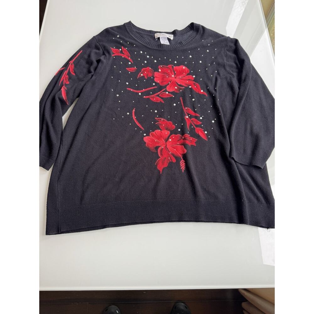 C.D. Daniels Women's 2X Embellished Floral Sweater 100% Acrylic Long Sleeve EUC